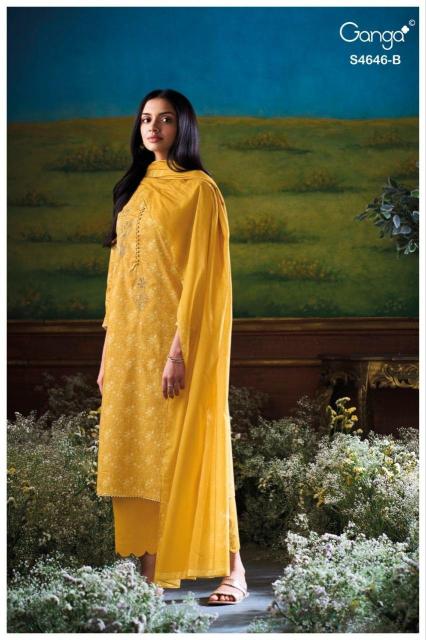 Ganga claria 4646 cotton embroidered dress material wholesale